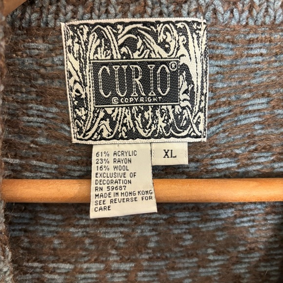 Curio teal & brown houndstooth pattern open front cardigan - Picture 3 of 3